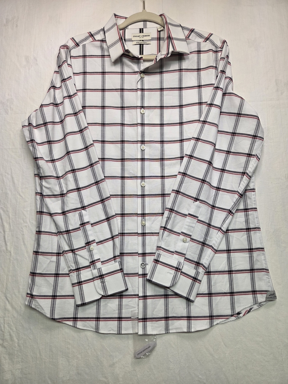 Crosby & Howard White Plaid Button-Down Shirt with Red & Black Windowpane